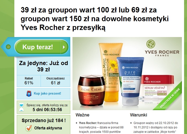 groupon na kosmetyki Yves Rocher